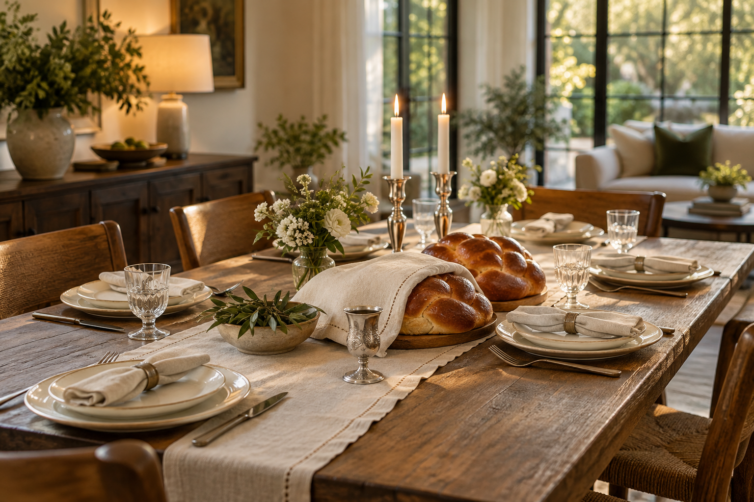 A welcoming Shabbos table with challah, candlelight, and room for neighbors